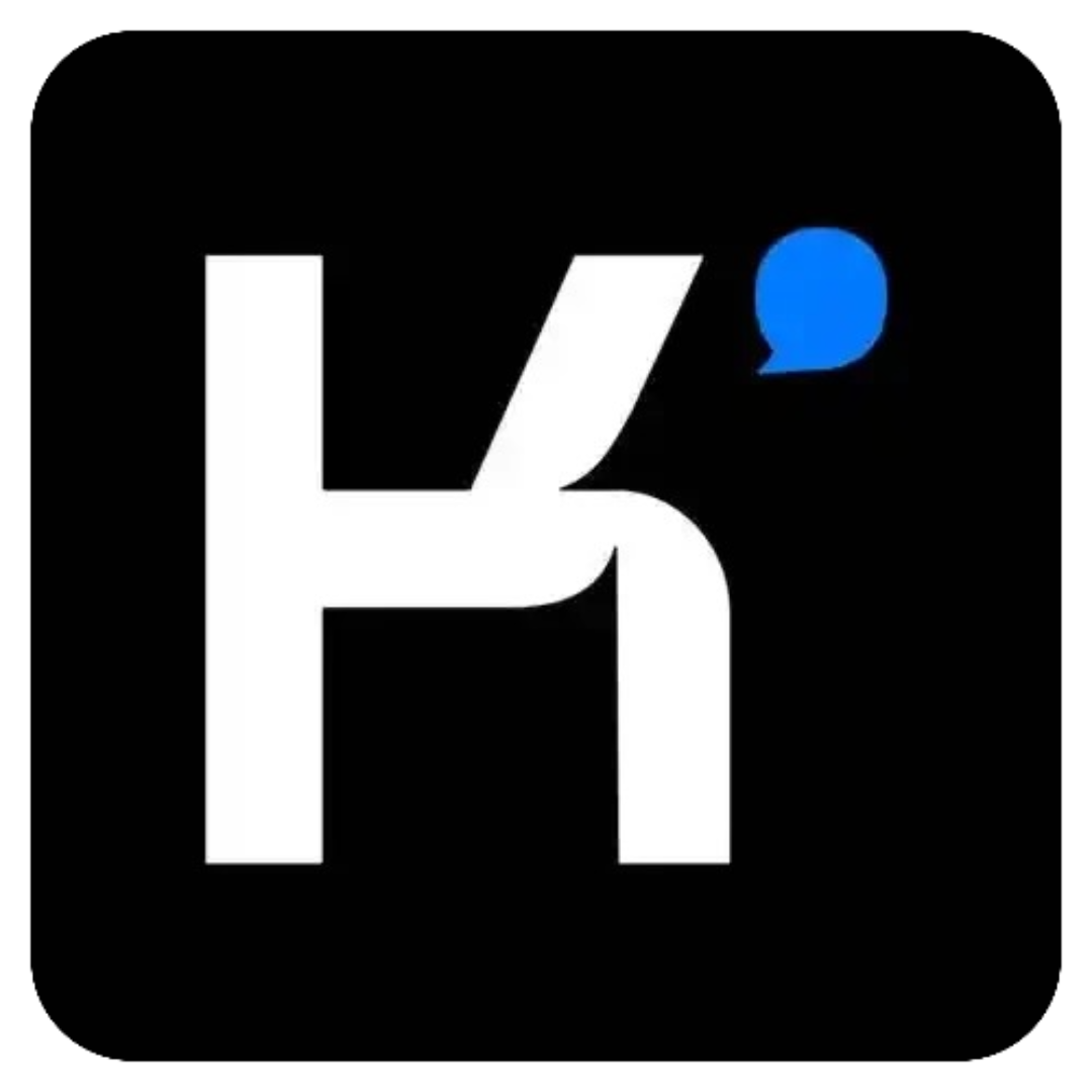 这是一款AI文本生成工具Kimi的LOGO，背景为纯黑色，主体是白色的大写字母“K”，在字母K的右上方搭配了一个蓝色的对话气泡样式图标。该工具的特点是擅长处理长篇文档，适用于学习辅导与作业解答、PPT制作、文案生成与优化等场景，无需科学上网即可直接使用，对应的官网地址为<a href=