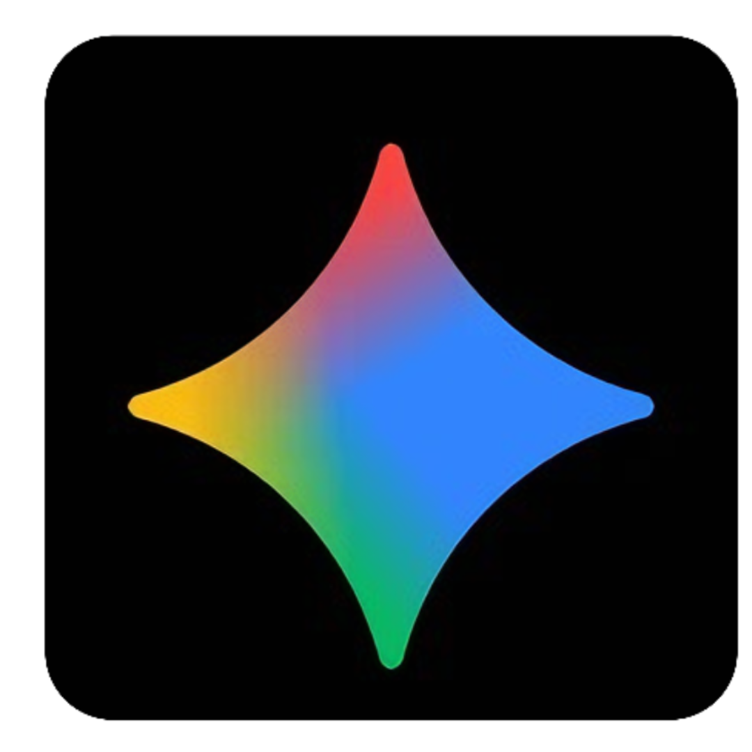 图片展示的是Gemini AI工具的LOGO。LOGO由一个由红、橙、黄、绿、蓝、紫六种颜色渐变组成的菱形图案构成，背景为黑色。该LOGO位于文档介绍AI文本生成工具中Gemini工具部分的LOGO位置，直观呈现了Gemini AI工具的品牌标识，与上下文紧密相关，帮助读者快速识别该工具。