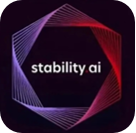 图片展示的是Stability AI的标志。标志由一个由红色、粉色、紫色线条构成的六边形图案组成，线条交织形成几何图形。图案下方是“stability ai”字样，字体为白色，字母间有轻微的阴影效果。该图片位于介绍AI图片生成工具Stability AI的文档中，作为其LOGO展示，直观呈现了该工具的品牌标识。