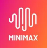 图片展示的是Minimax的标志。标志由一个由多个弯曲线条组成的白色图案构成，线条呈现出波浪状，线条之间有空隙。图案下方是“MINIMAX”字样，字体为无衬线体，颜色为白色。该图片位于介绍AI音乐和音频生成工具的文档中，位于介绍海绵音乐之后，可能用于展示Minimax这一AI音乐生成方向工具的品牌标识。